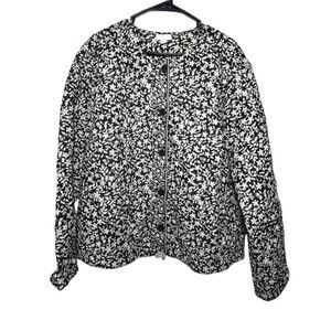 J.Jill Quilted Floral Quilted Blazer Women 2X Black White Jacket